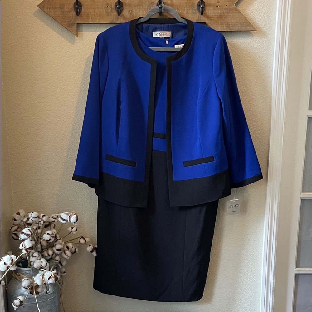 NWT Kasper Royal Blue and Black Two-Piece Suit 16W